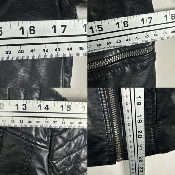 Free People Quilted Vegan Collarless Leather Jacket Black Size 4 Moto Biker Coat - Picture 11 of 15